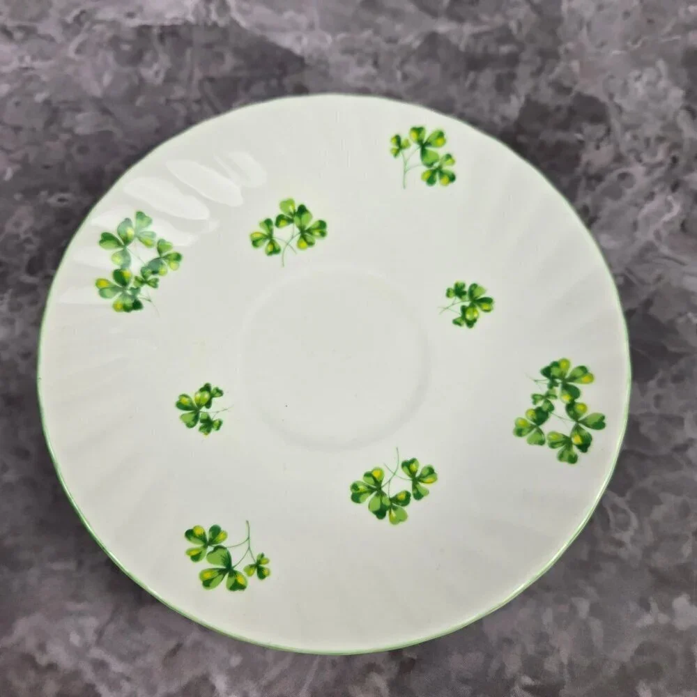 Royal Dover Fine Bone China Shamrock Tea Cup and Saucer Green White Vintage